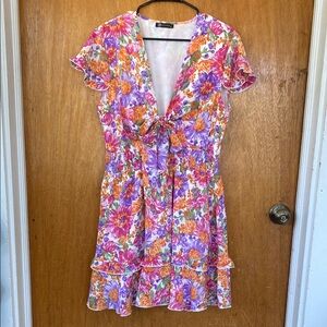 Floral V-Neck Dress with tieable front